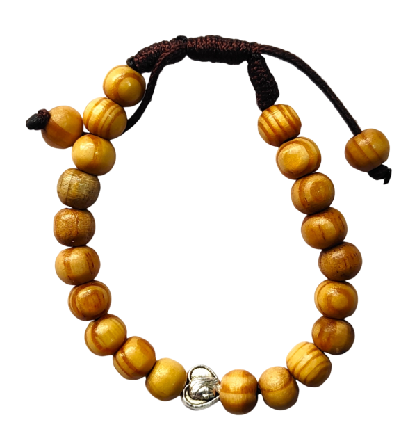 Pulsera Denario Madera con Cordón - Virgen Corazon