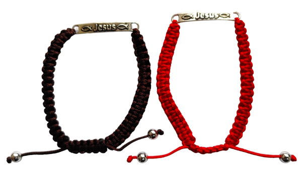 Pulsera Cordón Barra Jesús - Roja y Café